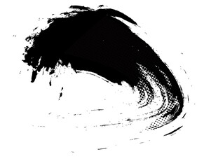 Black paintbrush splattered, abstract rough. Splash ink brush stroke, grunge style, halftone graphic texture. Vector stroke illustration