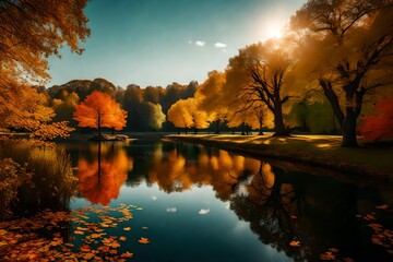 Lake in Autumn in park