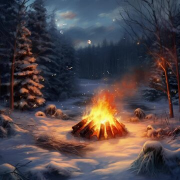 Bonfire with fire in winter f f1cb8985 b720 b677