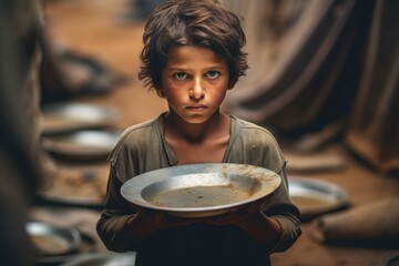 Hunger, poor, poverty. Social inequality, homeless kid begging for help, human rights, donate and charity for underprivileged children in third world.	 - obrazy, fototapety, plakaty