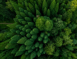 a forest full of trees from above, with lots of green