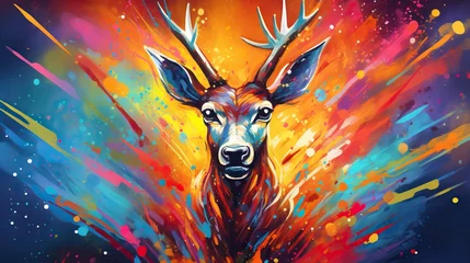 Fotobehang Abstract painting of a deer with vibrant colors © X-Poser