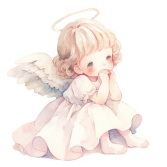 cute little angel cartoon characters, transparent background.