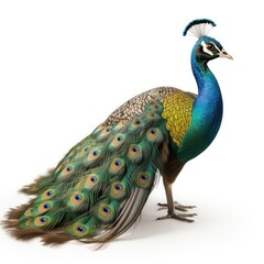 Obraz premium Peacock bird with colorful feathers isolated on white background