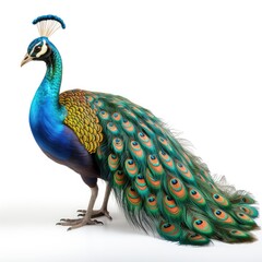 Obraz premium Peacock bird with colorful feathers isolated on white background