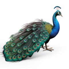Obraz premium Peacock bird with colorful feathers isolated on white background
