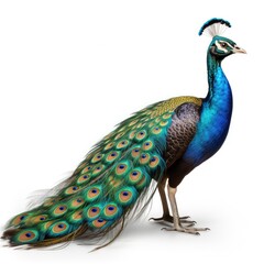 Obraz premium Peacock bird with colorful feathers isolated on white background