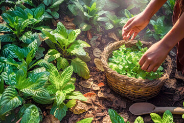Harvesting Harmony - Hands Picking Fresh Herbs