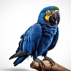 Hyacinth macaw blue colored bird isolated on white background