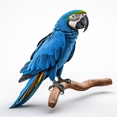 Hyacinth macaw blue colored bird isolated on white background