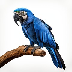Hyacinth macaw blue colored bird isolated on white background