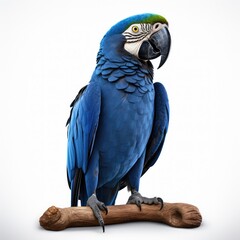 Hyacinth macaw blue colored bird isolated on white background