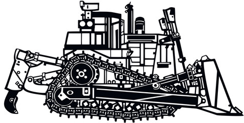 Dozer. Detailed Bulldozer vector stock illustration on white
