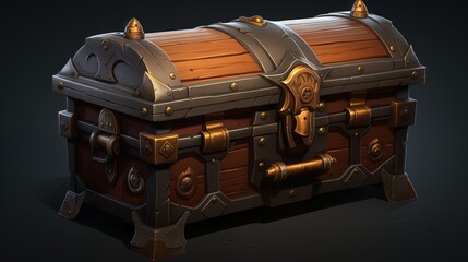 a pirate treasure chest with an ornate design on it on dark background