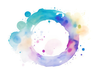 Fondo de arte abstracto pintado a mano minimalista  con mancha de acuarela en forma de círculo sobre un fondo blanco aislado. Vista de frente y de cerca. Copy space. IA Generativa