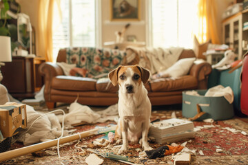 Mischievous Pooch Wreaking Havoc Amidst The Living Room Chaos