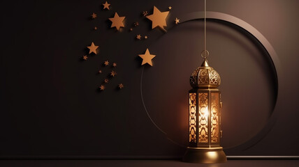 Islamic decoration background with lantern and crescent moon luxury style, ramadan kareem