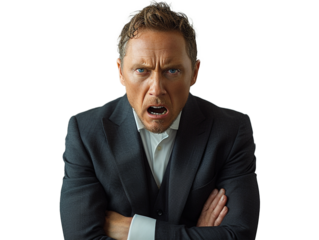 Angry businessman shouting with open mouth in portrait