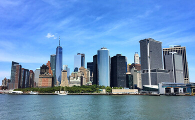 The Lower Manhattan skyline in New York, USA. 