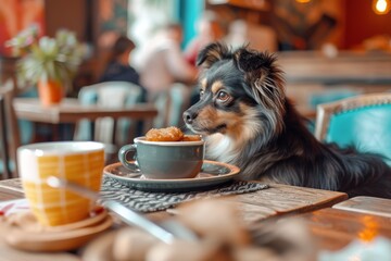 Charming Canine Indulging In A Delightful Meal At An Animal-Themed Dog-Friendly Café