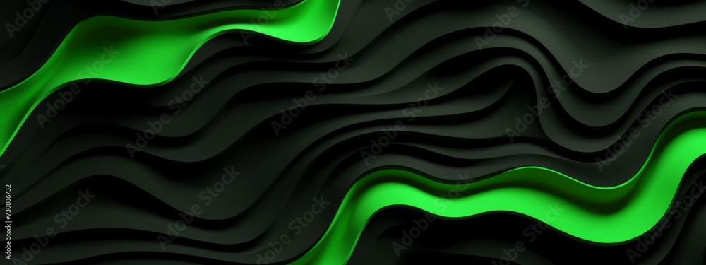 Poster black neon green abstract waves wave 3d soft texture illustration background banner design for prese