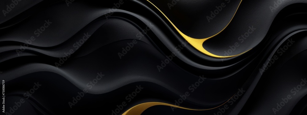 Aufkleber black abstract gold yellow waves wave 3d soft texture illustration background banner design for pres