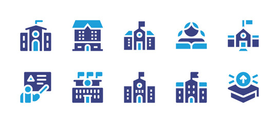 School icon set. Duotone color. Vector illustration. Containing student, university, school, teacher, education, high school.