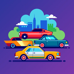 Cars: Vector Illustration on Colorful Background