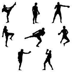 Kickboxing Silhouette Pack vector illustration containing various poses for kickboxing style