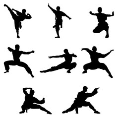Kung Fu Silhouette Pack vector illustration containing fighting poses by different characters