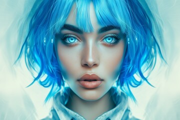 Digital Artwork Of Futuristic Girl With Stylish Blue Hair