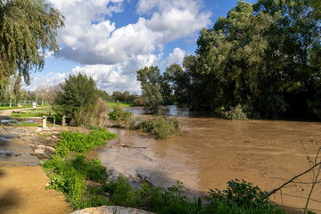 Nahal Alexander (Alexander Stream) on a beautiful day after many days of rain.  Flooding of Nahal...