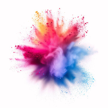 Colorful explosion in in vibrant rainbow colors. On white.