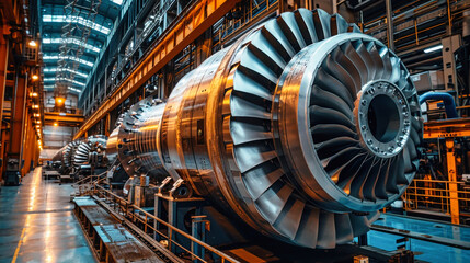 Powerful Jet Engine in Factory Workshop