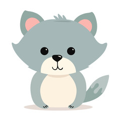 Obraz na płótnie Canvas Flat illustration of a stylized gray wolf. Cartoon little wolf cub, cute character for kids. Vector illustration
