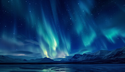 Northern Lights. Realistic depiction of light. Background for wallpaper, print, or design with copy space