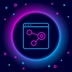 Glowing neon line Browser window icon isolated on black background. Colorful outline concept. Vector