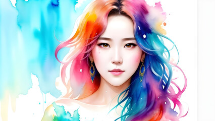 Portrait of a beautiful young woman with colorful hair. Multicolored hair.