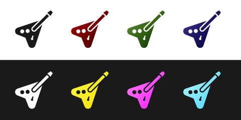 Set Electric bass guitar icon isolated on black and white background. Vector