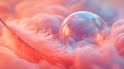 3D rendering of transparent pink luxury ball on water surface, fantasy, product discplay