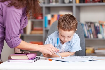 Naklejka premium Teacher learning child in classroom School education concept