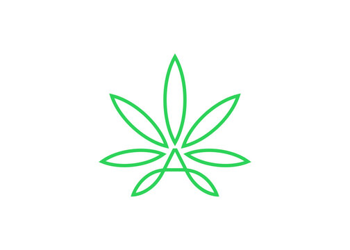 Cannabis line vector logo graphic. Modern minimalist cannabis logo. Letter A and cannabis logo vector