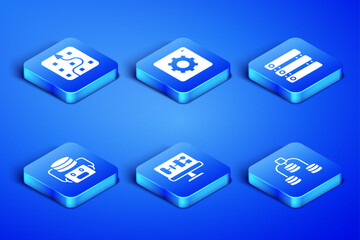 Set Server, Data, Neural network, Algorithm, Artificial intelligence robot, Computer api interface and icon. Vector