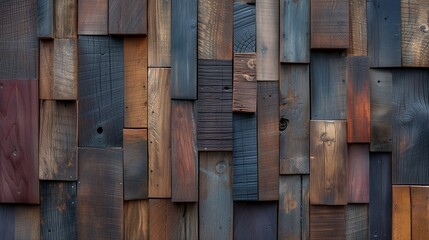 A textured wall of wooden planks tightly packed together from various shades of wood. Textured wood background, wallpaper for design, covers and postcards