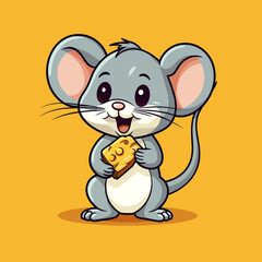 Flat vector illustration of a cute mouse logo style illustration 