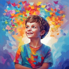 portrait of a child with painted face, Autism Day