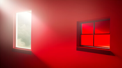 red room with wall and window
