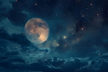 night sky moon and meteor shower Fairytale images, romance, beauty.Generative AI