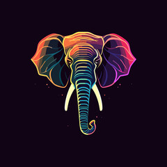 Elephant logo with gradient created using vector line art.