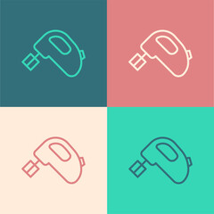 Pop art line Electric mixer icon isolated on color background. Kitchen blender. Vector